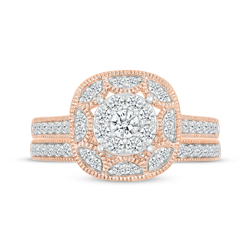 Main Image 4 of Round-Cut Diamond Halo Cushion Frame Bridal Set 5/8 ct tw 10K Rose Gold