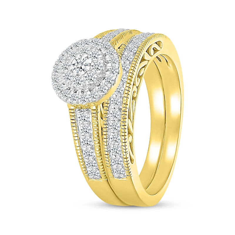 Main Image 2 of Multi-Diamond Halo Round-Cut Bridal Set 1/2 ct tw 10K Yellow Gold