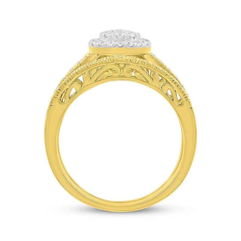 Main Image 3 of Multi-Diamond Halo Round-Cut Bridal Set 1/2 ct tw 10K Yellow Gold