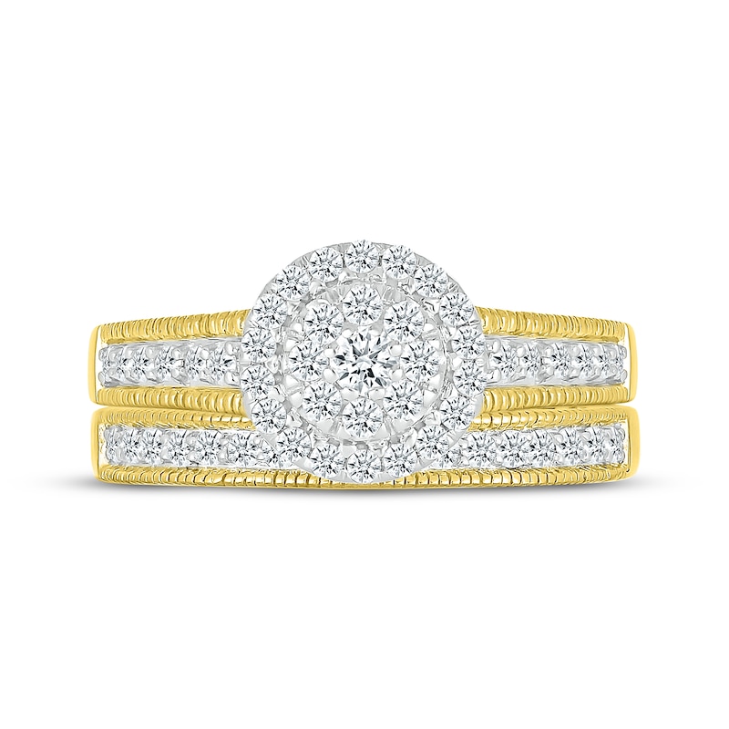 Main Image 4 of Multi-Diamond Halo Round-Cut Bridal Set 1/2 ct tw 10K Yellow Gold