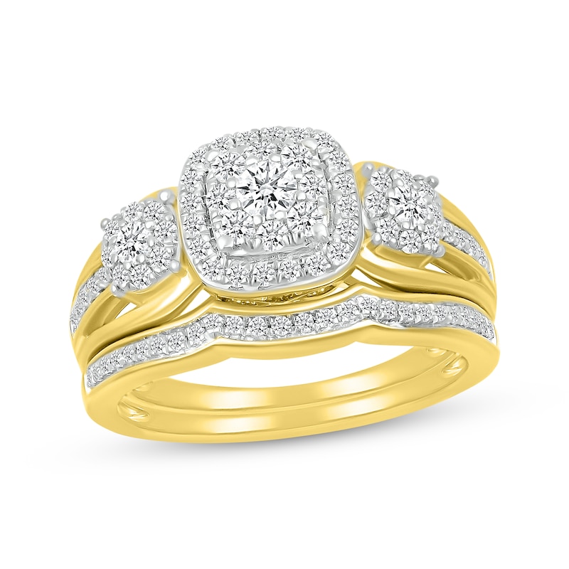 Main Image 1 of Multi-Diamond Cushion Frame Bridal Set 5/8 ct tw Round-Cut 10K Yellow Gold