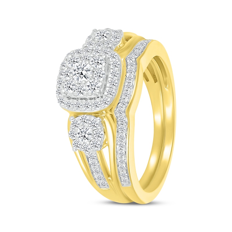 Main Image 2 of Multi-Diamond Cushion Frame Bridal Set 5/8 ct tw Round-Cut 10K Yellow Gold