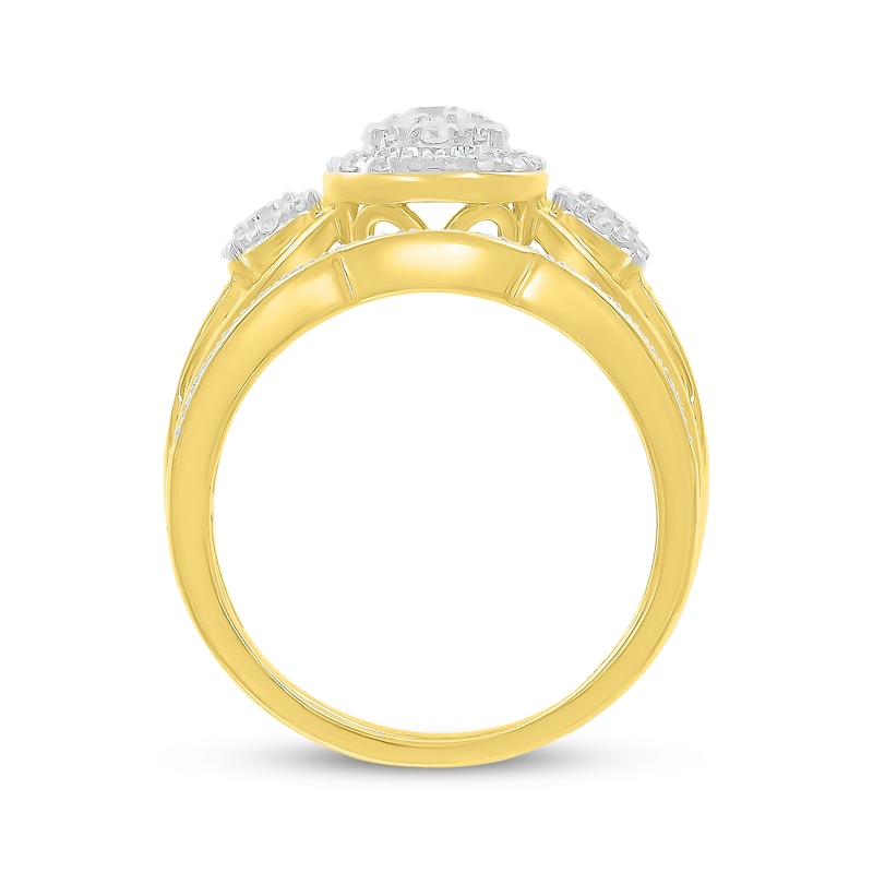 Main Image 3 of Multi-Diamond Cushion Frame Bridal Set 5/8 ct tw Round-Cut 10K Yellow Gold