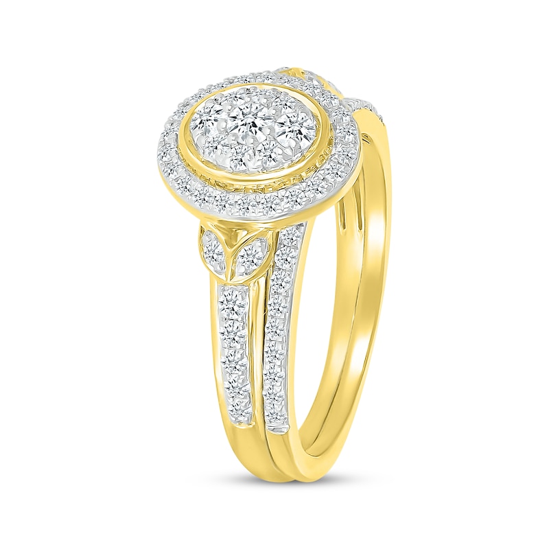 Main Image 2 of Multi-Diamond Oval Frame Bridal Set 1/2 ct tw Round-Cut 10K Yellow Gold