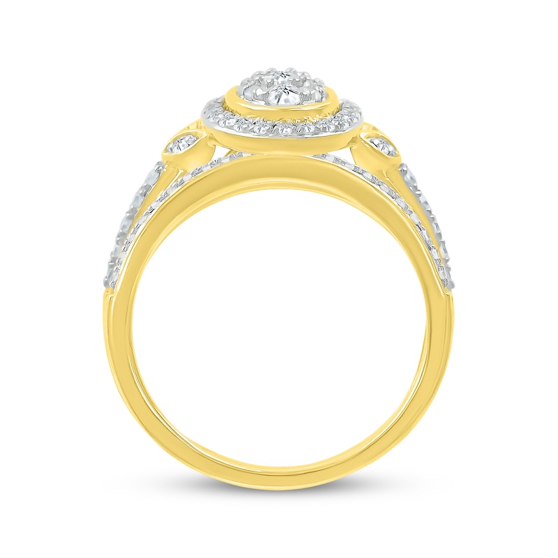 Main Image 3 of Multi-Diamond Oval Frame Bridal Set 1/2 ct tw Round-Cut 10K Yellow Gold