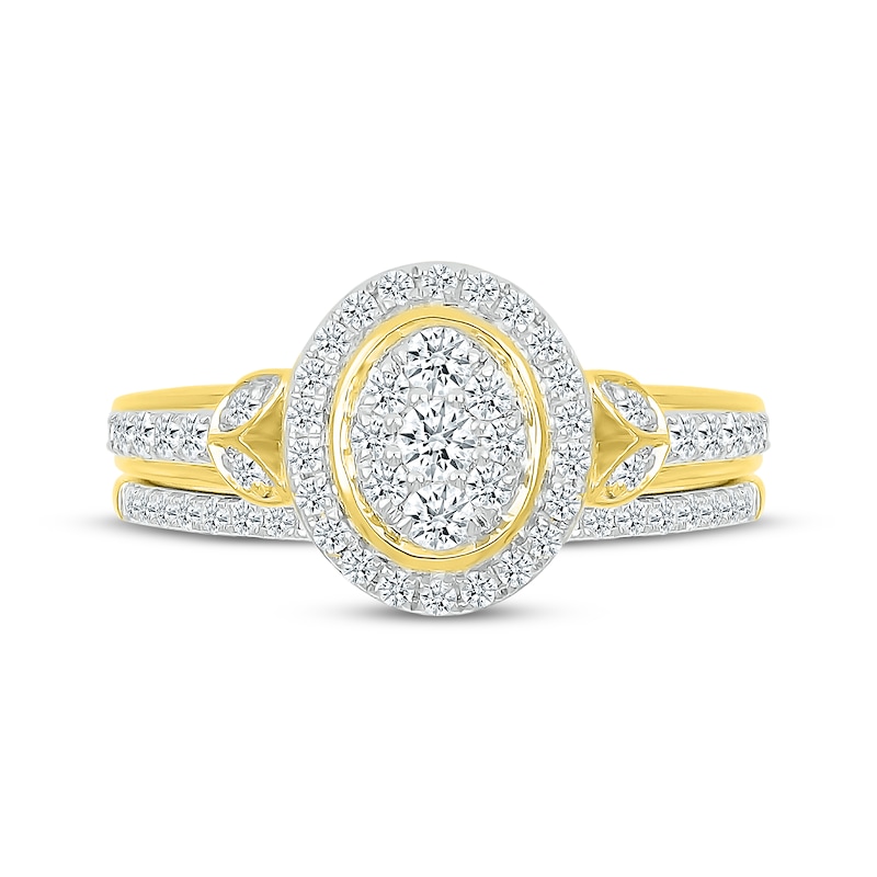 Main Image 4 of Multi-Diamond Oval Frame Bridal Set 1/2 ct tw Round-Cut 10K Yellow Gold