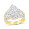 Thumbnail Image 1 of Multi-Diamond Pear-Shaped Double Frame Bridal Set 1-1/4 ct tw Round-Cut 10K Yellow Gold