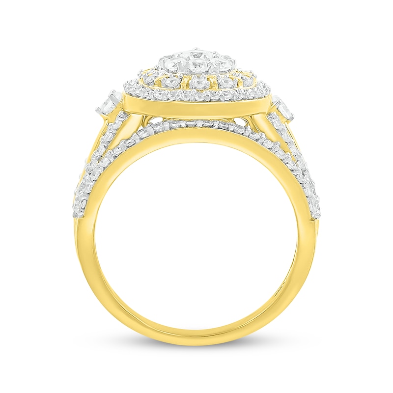 Main Image 3 of Multi-Diamond Pear-Shaped Double Frame Bridal Set 1-1/4 ct tw Round-Cut 10K Yellow Gold