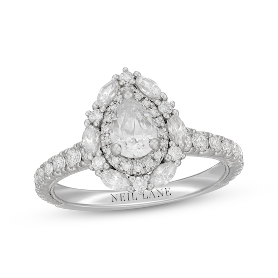 Neil Lane Pear-Shaped Diamond Double Frame Engagement Ring 1-1/3 ct tw 14K White Gold