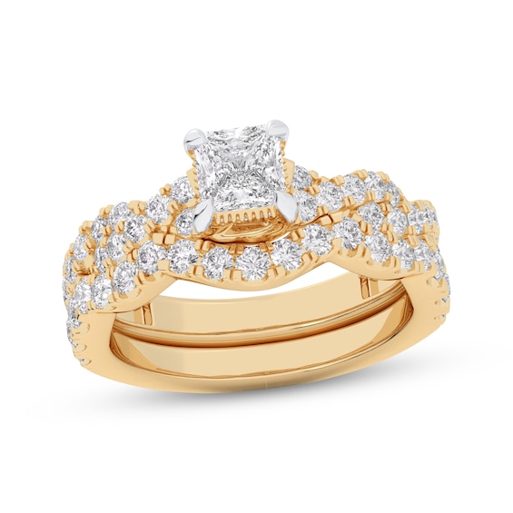 Lab-Created Diamonds by KAY Princess-Cut Twist Shank Bridal Set 2 ct tw 14K Yellow Gold