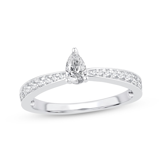 Pear-Shaped Diamond Engagement Ring 1/2 ct tw 14K White Gold & Platinum