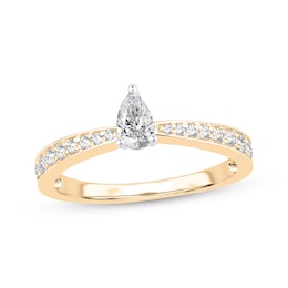 Pear-Shaped Diamond Tapered Engagement Ring 1/2 ct tw 14K Yellow Gold