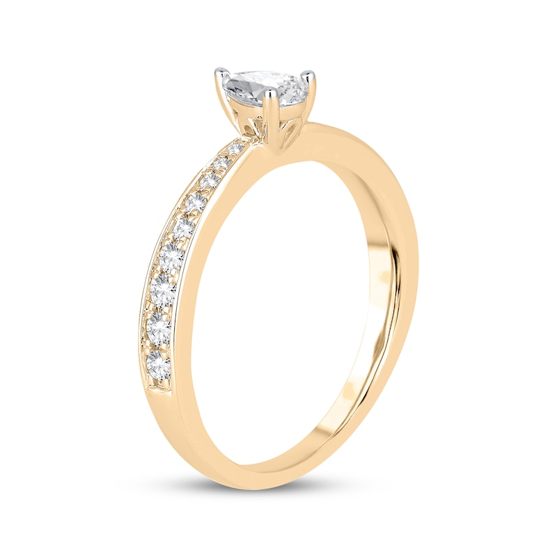 Main Image 2 of Pear-Shaped Diamond Tapered Engagement Ring 1/2 ct tw 14K Yellow Gold