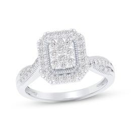 Multi-Diamond Octagon Halo Engagement Ring 1/2 ct tw 14K White Gold