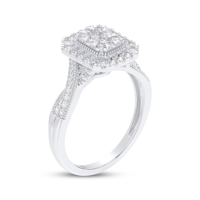 Main Image 2 of Multi-Diamond Octagon Halo Engagement Ring 1/2 ct tw 14K White Gold