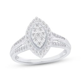 Adore Multi-Diamond Marquise Halo Engagement Ring 1/2 ct tw 14K White Gold