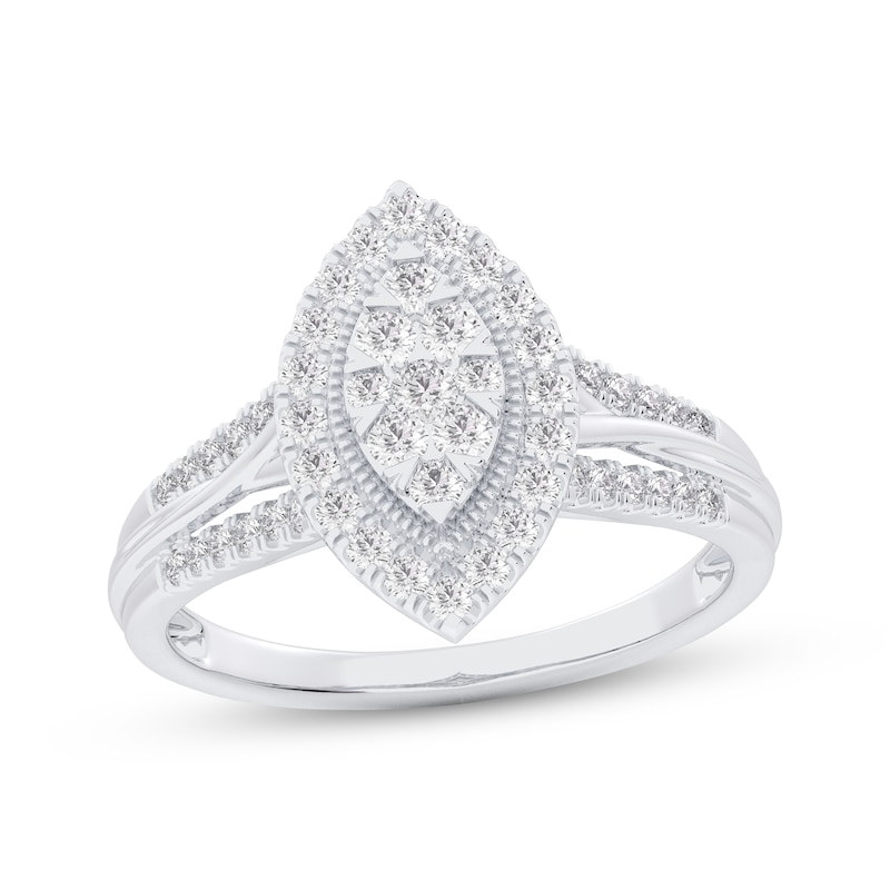 Main Image 1 of Multi-Diamond Marquise Halo Engagement Ring 1/2 ct tw 14K White Gold