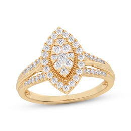 Multi-Diamond Marquise Halo Engagement Ring 1/2 ct tw 14K Yellow Gold