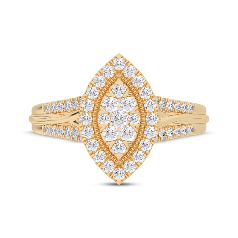 Main Image 3 of Multi-Diamond Marquise Halo Engagement Ring 1/2 ct tw 14K Yellow Gold