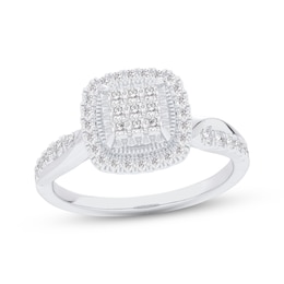 Adore Princess-Cut Multi-Diamond Cushion Halo Engagement Ring 1/2 ct tw 14K White Gold