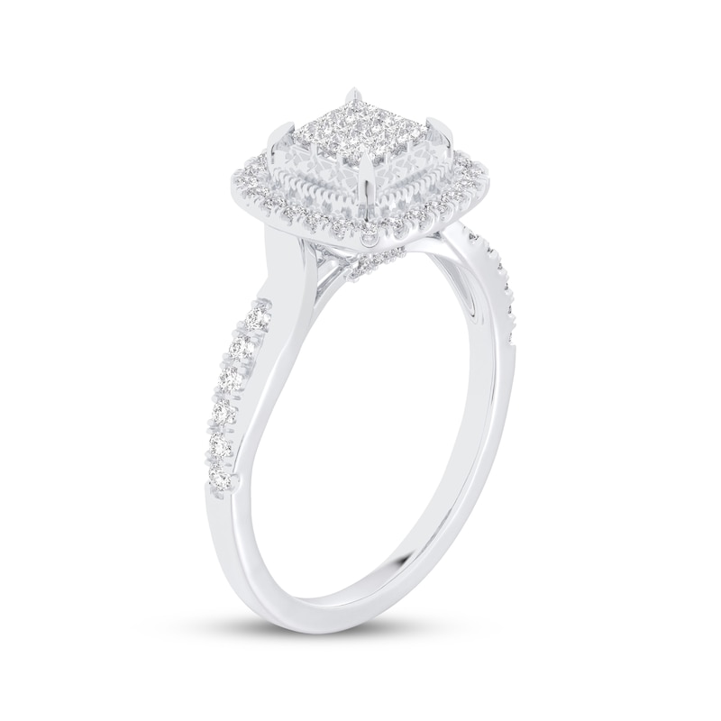 Main Image 2 of Princess-Cut Multi-Diamond Cushion Halo Engagement Ring 1/2 ct tw 14K White Gold