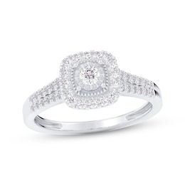 Multi-Diamond Cushion Halo Engagement Ring 3/8 ct tw 14K White Gold