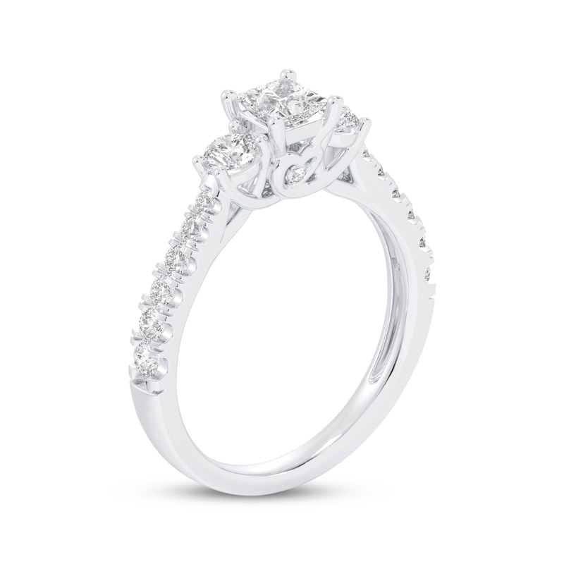 Main Image 2 of Princess & Round-Cut Diamond Three-Stone Engagement Ring 1 ct tw 14K White Gold