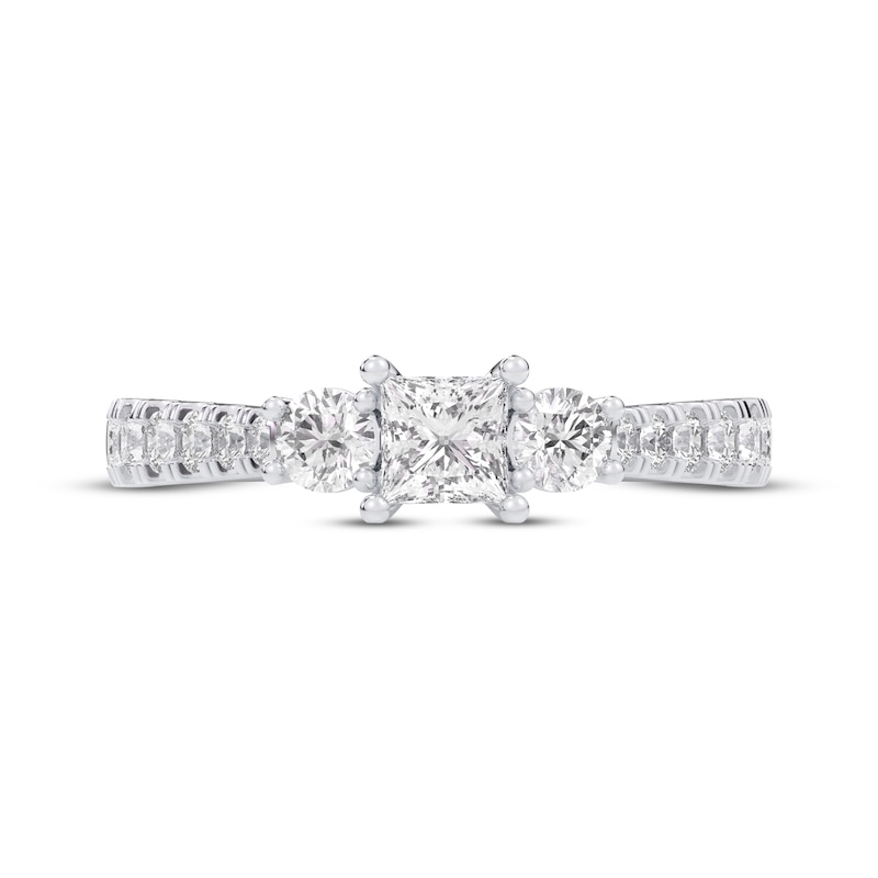 Main Image 3 of Princess & Round-Cut Diamond Three-Stone Engagement Ring 1 ct tw 14K White Gold