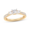 Thumbnail Image 1 of Princess & Round-Cut Diamond Three-Stone Engagement Ring 1 ct tw 14K Yellow Gold