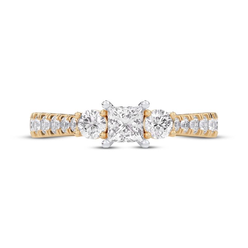 Main Image 3 of Princess & Round-Cut Diamond Three-Stone Engagement Ring 1 ct tw 14K Yellow Gold