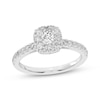 Thumbnail Image 0 of Multi-Diamond Center Cushion-Shaped Halo Engagement Ring 3/4 ct tw 14K White Gold