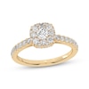 Thumbnail Image 1 of Multi-Diamond Center Cushion-Shaped Halo Engagement Ring 3/4 ct tw 14K Yellow Gold