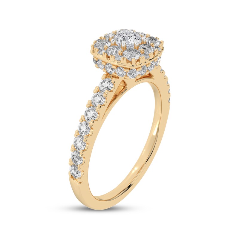 Main Image 2 of Multi-Diamond Center Cushion-Shaped Halo Engagement Ring 3/4 ct tw 14K Yellow Gold