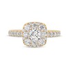 Thumbnail Image 3 of Multi-Diamond Center Cushion-Shaped Halo Engagement Ring 3/4 ct tw 14K Yellow Gold