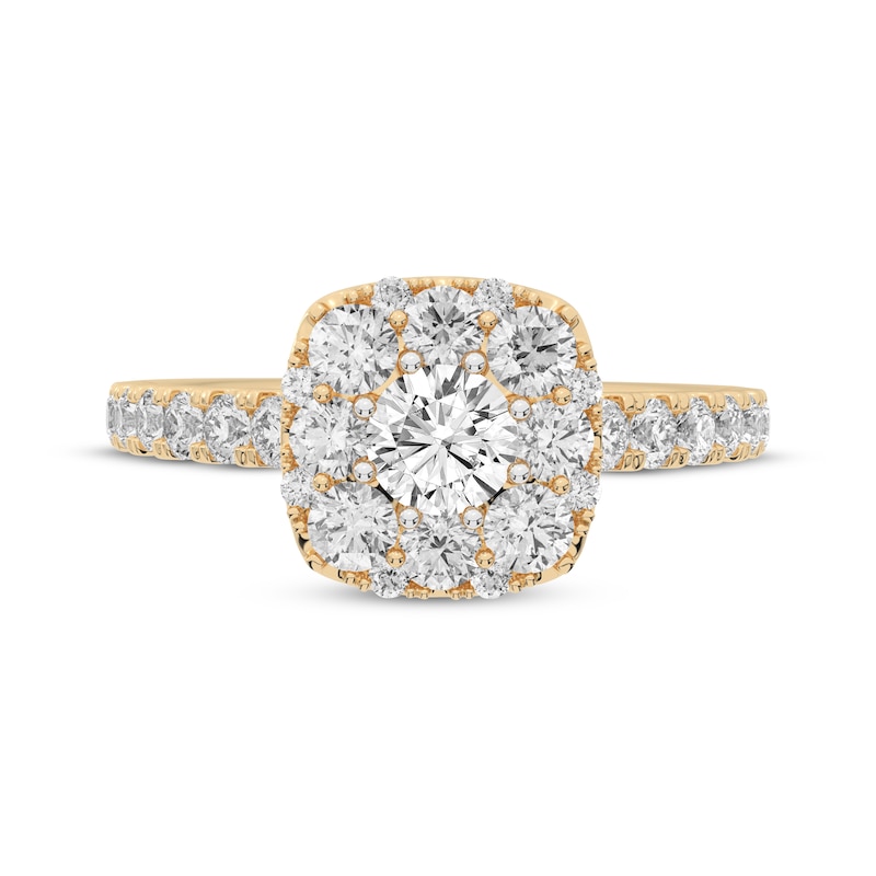 Main Image 3 of Multi-Diamond Center Cushion-Shaped Halo Engagement Ring 3/4 ct tw 14K Yellow Gold