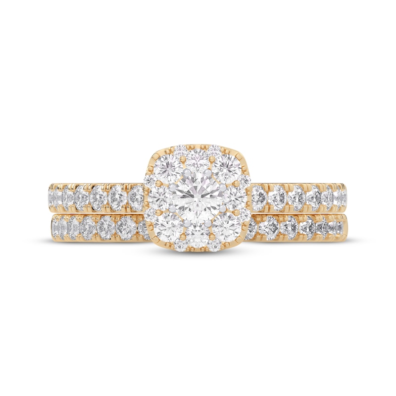 Main Image 4 of Multi-Diamond Center Cushion-Shaped Halo Engagement Ring 3/4 ct tw 14K Yellow Gold