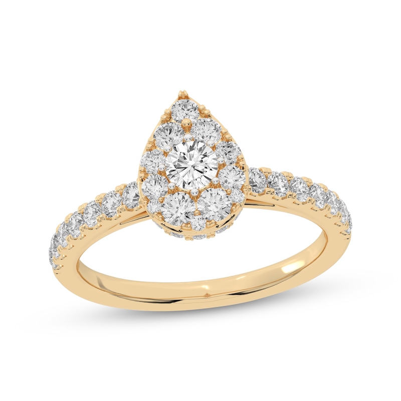 Main Image 1 of Multi-Diamond Center Pear-Shaped Halo Engagement Ring 3/4 ct tw 14K Yellow Gold