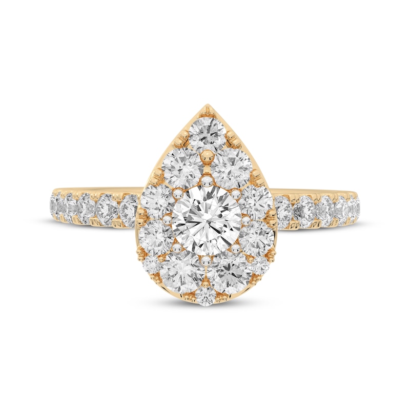 Main Image 3 of Multi-Diamond Center Pear-Shaped Halo Engagement Ring 3/4 ct tw 14K Yellow Gold