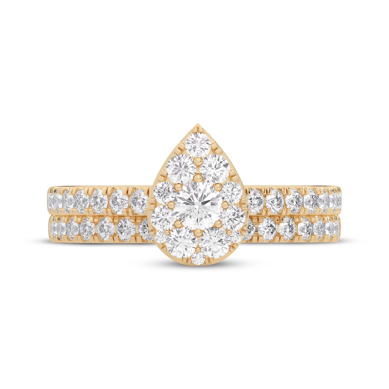 Main Image 4 of Multi-Diamond Center Pear-Shaped Halo Engagement Ring 3/4 ct tw 14K Yellow Gold