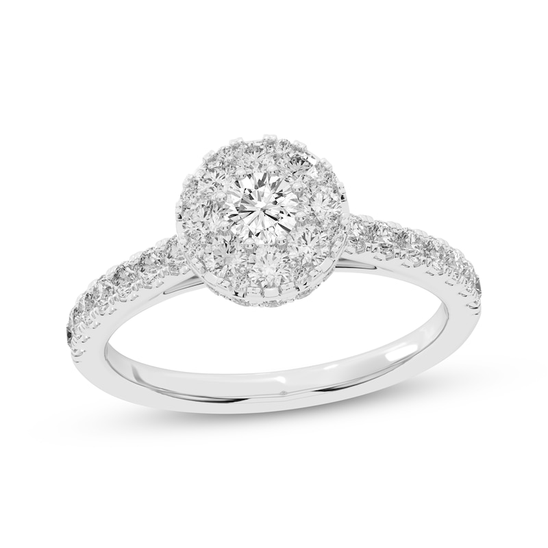 Main Image 1 of Multi-Diamond Center Halo Engagement Ring 3/4 ct tw 14K White Gold