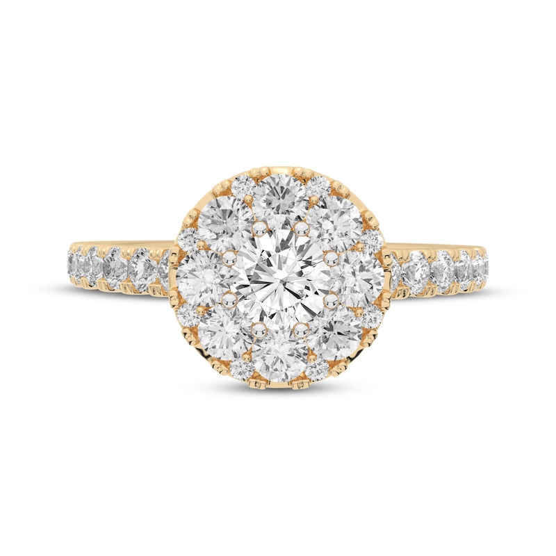 Multi-Diamond Center Halo Engagement Ring 3/4 ct tw 14K Yellow  Gold