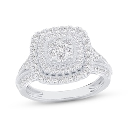 Multi-Diamond Cushion Double-Halo Engagement Ring 1 ct tw 14K White Gold