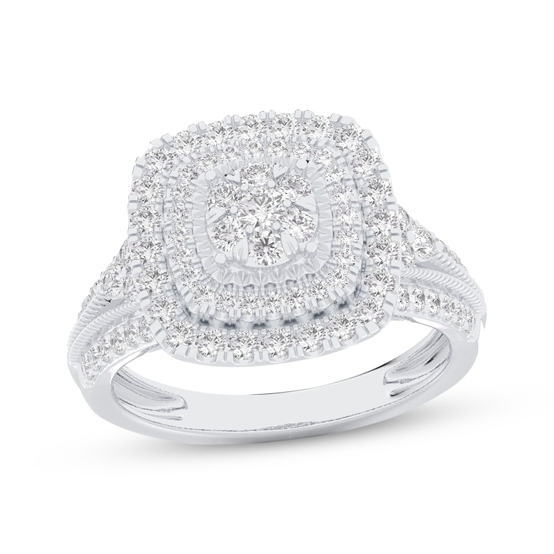 Main Image 1 of Multi-Diamond Cushion Double-Halo Engagement Ring 1 ct tw 14K White Gold