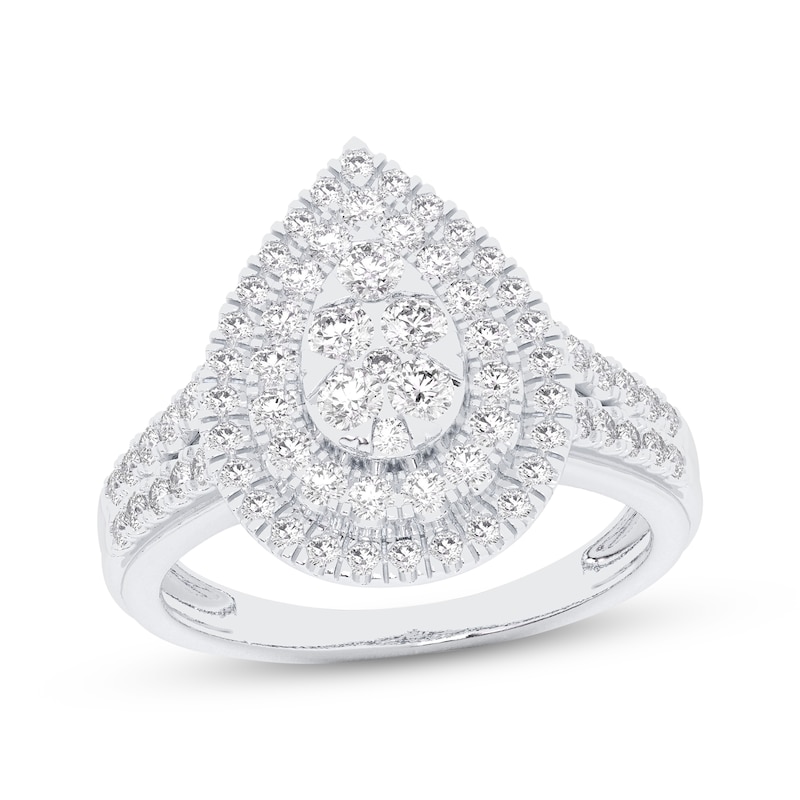 Main Image 1 of Multi-Diamond Pear-Shaped Double-Halo Engagement Ring 1 ct tw 14K White Gold