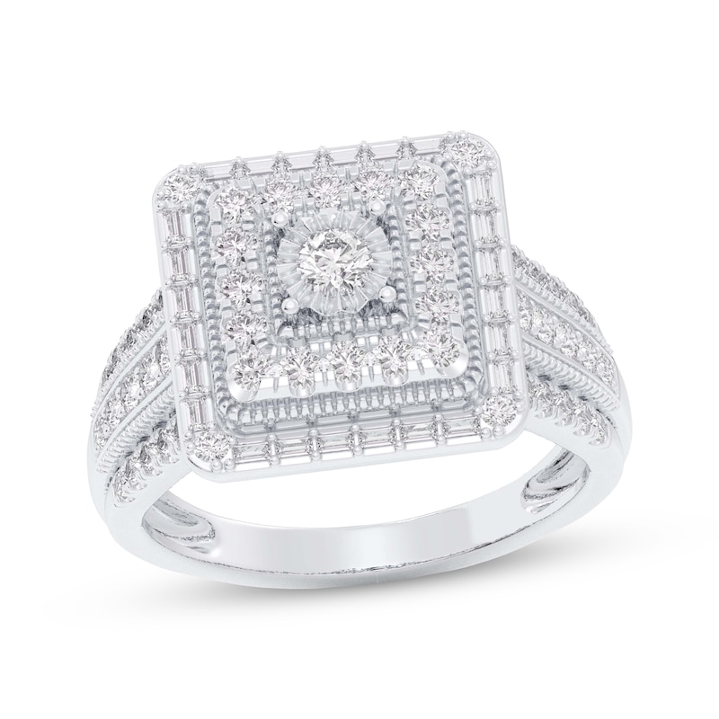 Main Image 1 of Multi-Diamond Square-Shaped Halo Engagement Ring 1 ct tw 14K White Gold