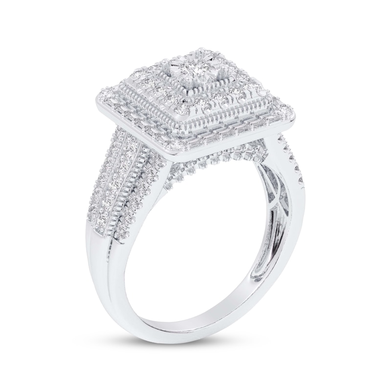 Main Image 2 of Multi-Diamond Square-Shaped Halo Engagement Ring 1 ct tw 14K White Gold