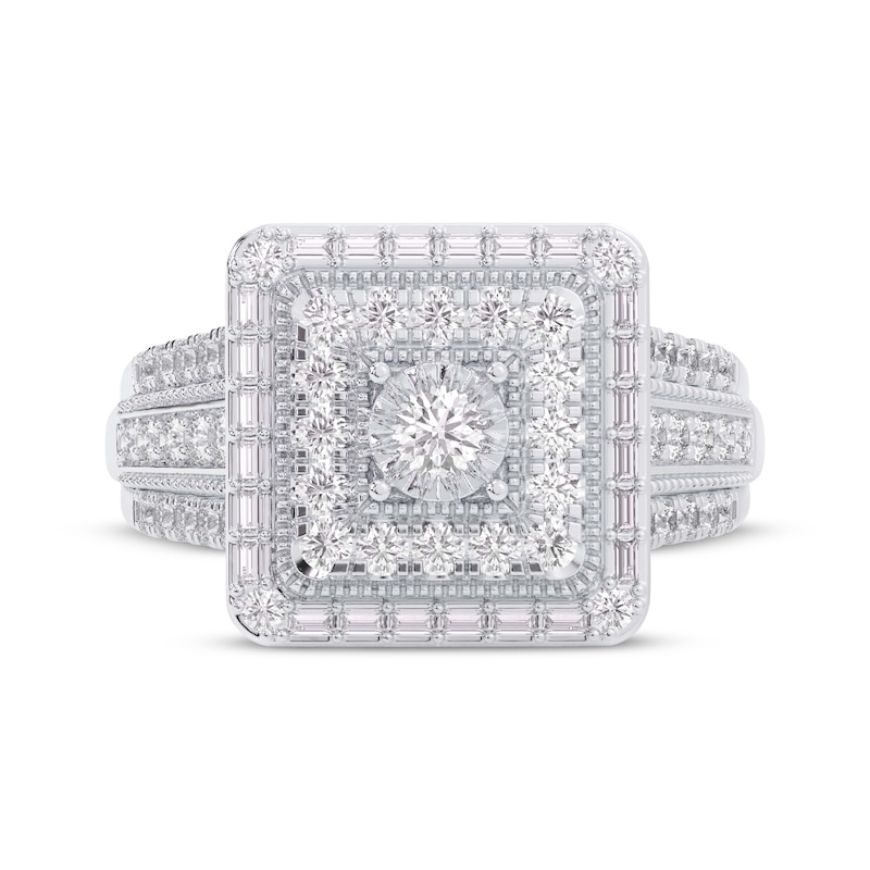 Main Image 3 of Multi-Diamond Square-Shaped Halo Engagement Ring 1 ct tw 14K White Gold