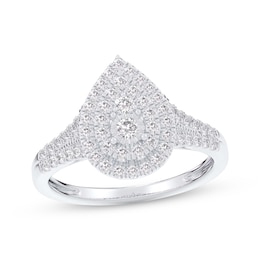 Multi-Diamond Pear-Shaped Halo Engagement Ring 1/2 ct tw 14K White Gold