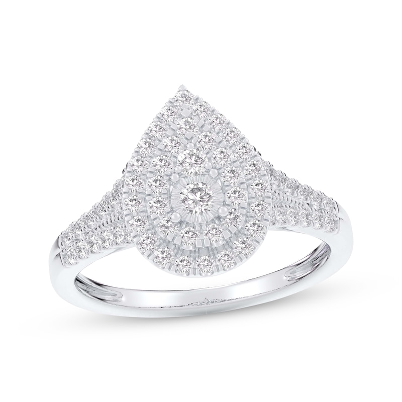 Main Image 1 of Multi-Diamond Pear-Shaped Halo Engagement Ring 1/2 ct tw 14K White Gold