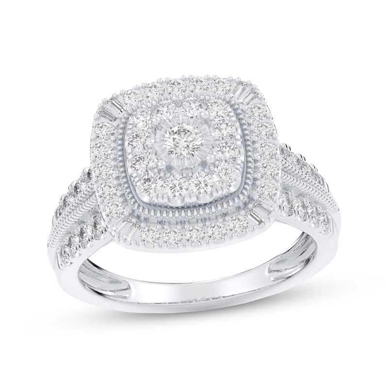 Main Image 1 of Multi-Diamond Cushion Halo Engagement Ring 1 ct tw 14K White Gold